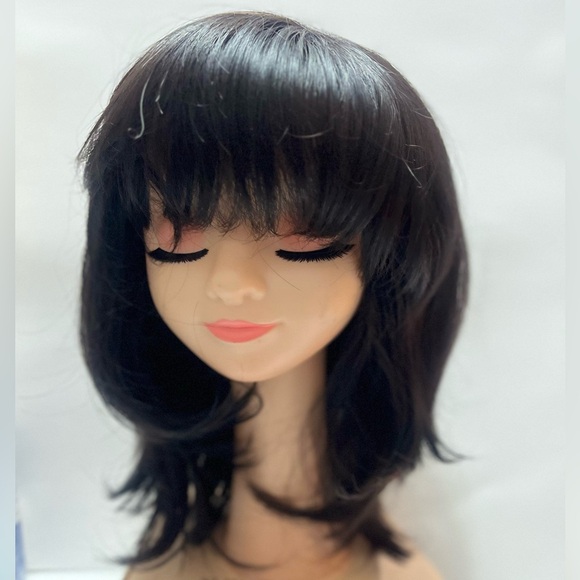 Anna Emma Elegant Black Wig with Bangs Soft Curls Women's Wig - Picture 2 of 7